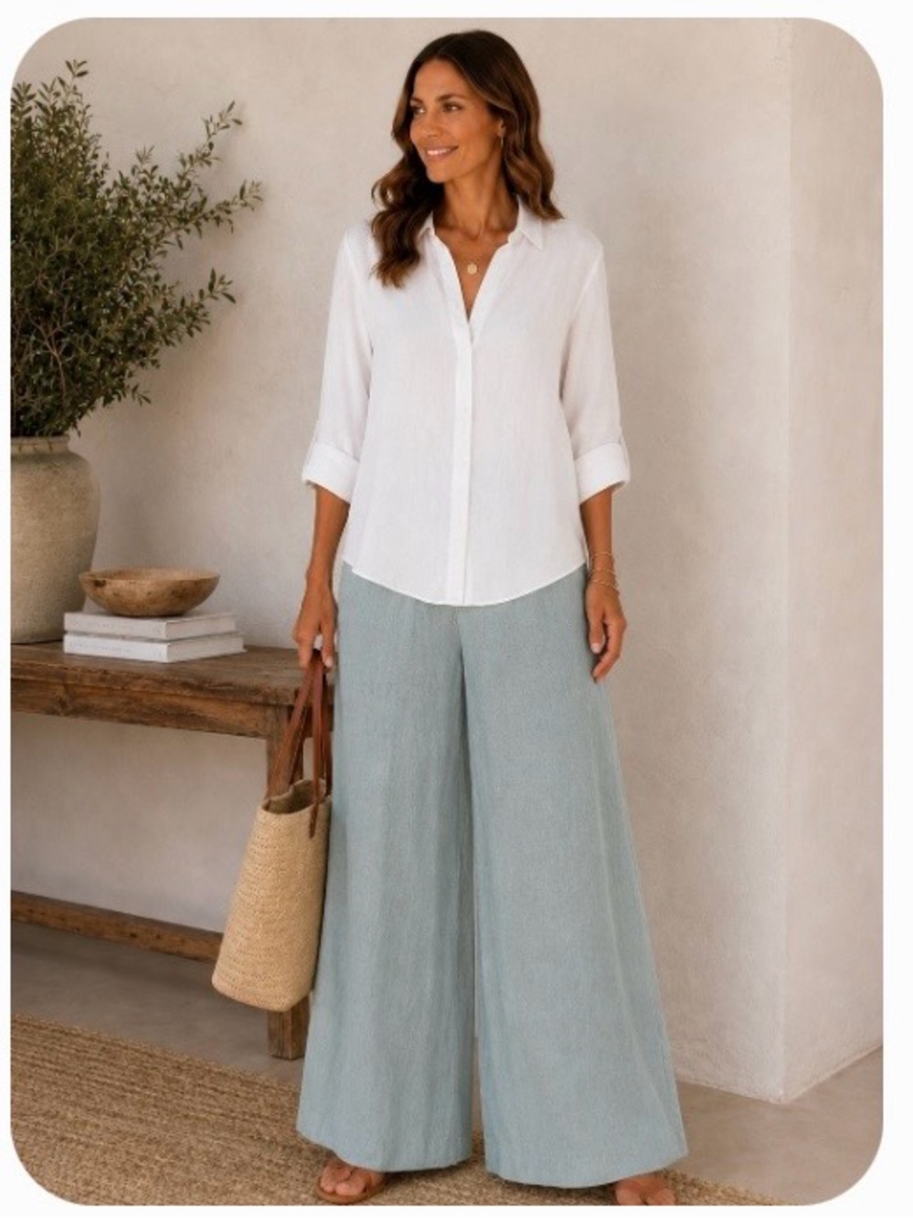 bryn Walker Seafoam Wide-Leg Linen Pants